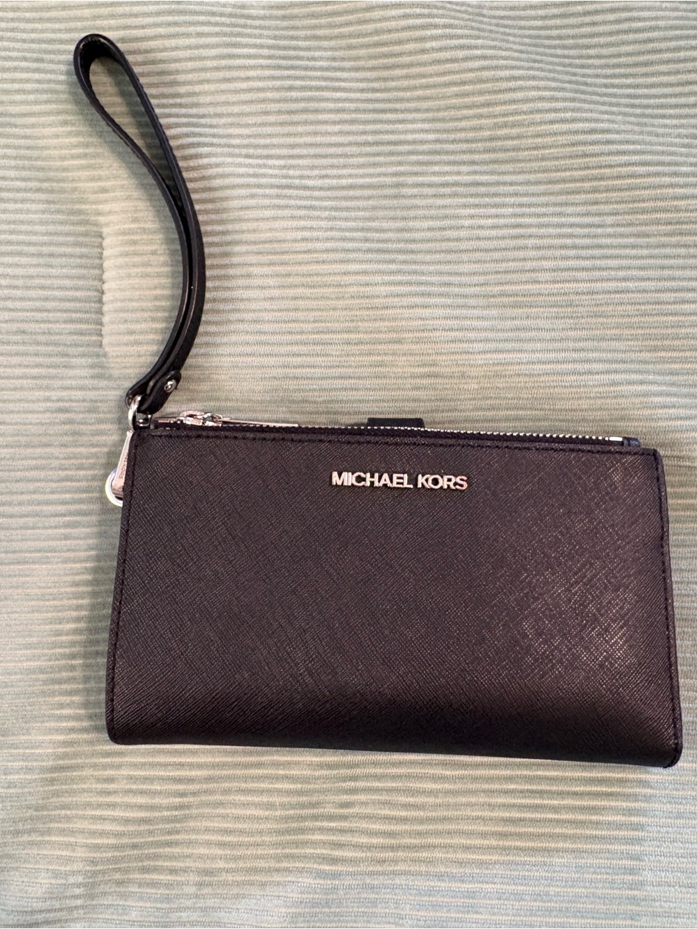 Michael Kors Black Saffiano Leather Wristlet Wallet with Silver Hardware